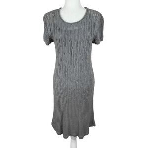 Theyskens’ Theory Klea Open Knit Dress Size M Gray Cotton Lined Short Sleeves